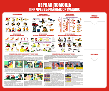 С19 Стенд первая помощь (при чрезвычайных ситуациях) (1200х1000мм, пластик ПВХ 3 мм, карманы, Прямая печать на пластик) - Стенды - Стенды по первой медицинской помощи - ohrana.inoy.org