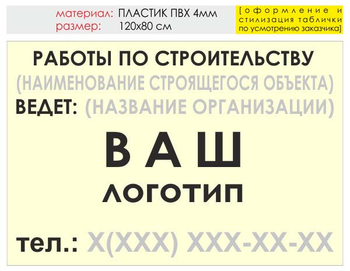 Информационный щит "работы по строительству" (пластик, 120х90 см) t07 - Охрана труда на строительных площадках - Информационные щиты - ohrana.inoy.org